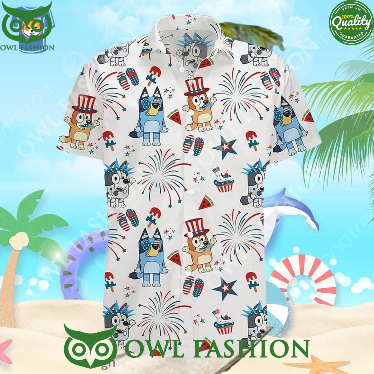 Bluey Funny 4Th Of July Hawaiian - Adult & Kids T-Shirts, Sweatshirts & Hoodies apparel design preview 1