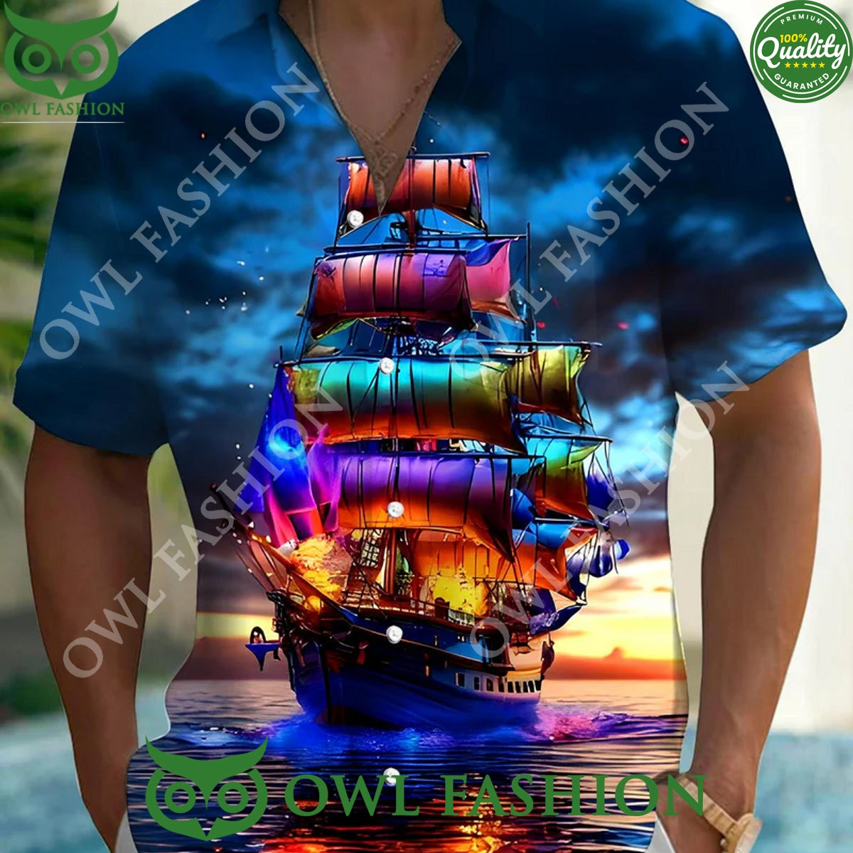 Boat Colorful At Night Men Hawaiian - Adult & Kids T-Shirts, Sweatshirts & Hoodies apparel design preview 1