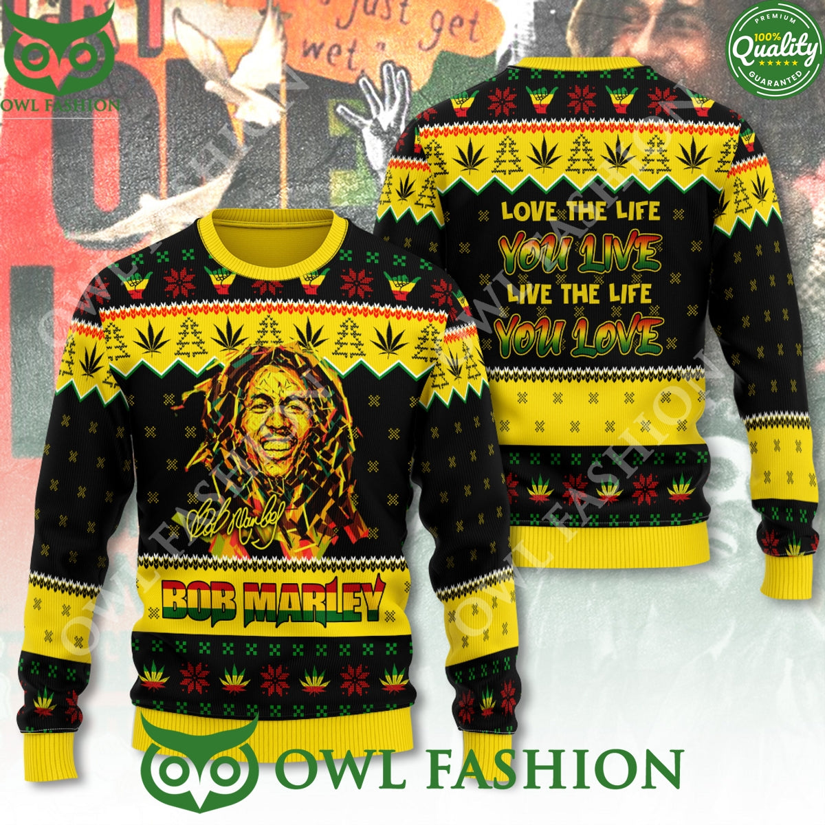 Bob Marley Love the life You Live 3D Ugly Sweater - Adult & Kids T-Shirts, Sweatshirts & Hoodies apparel design preview 1