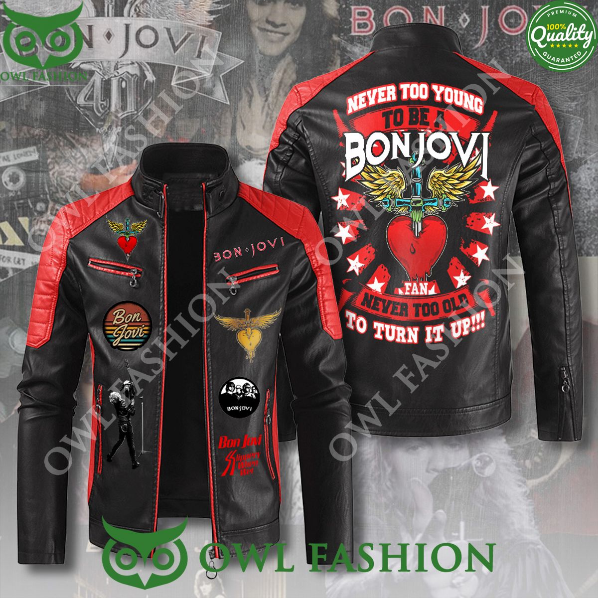 Bon Jovi Hard Rock Music Black and Red 2D Leather - Adult & Kids T-Shirts, Sweatshirts & Hoodies apparel design preview 1