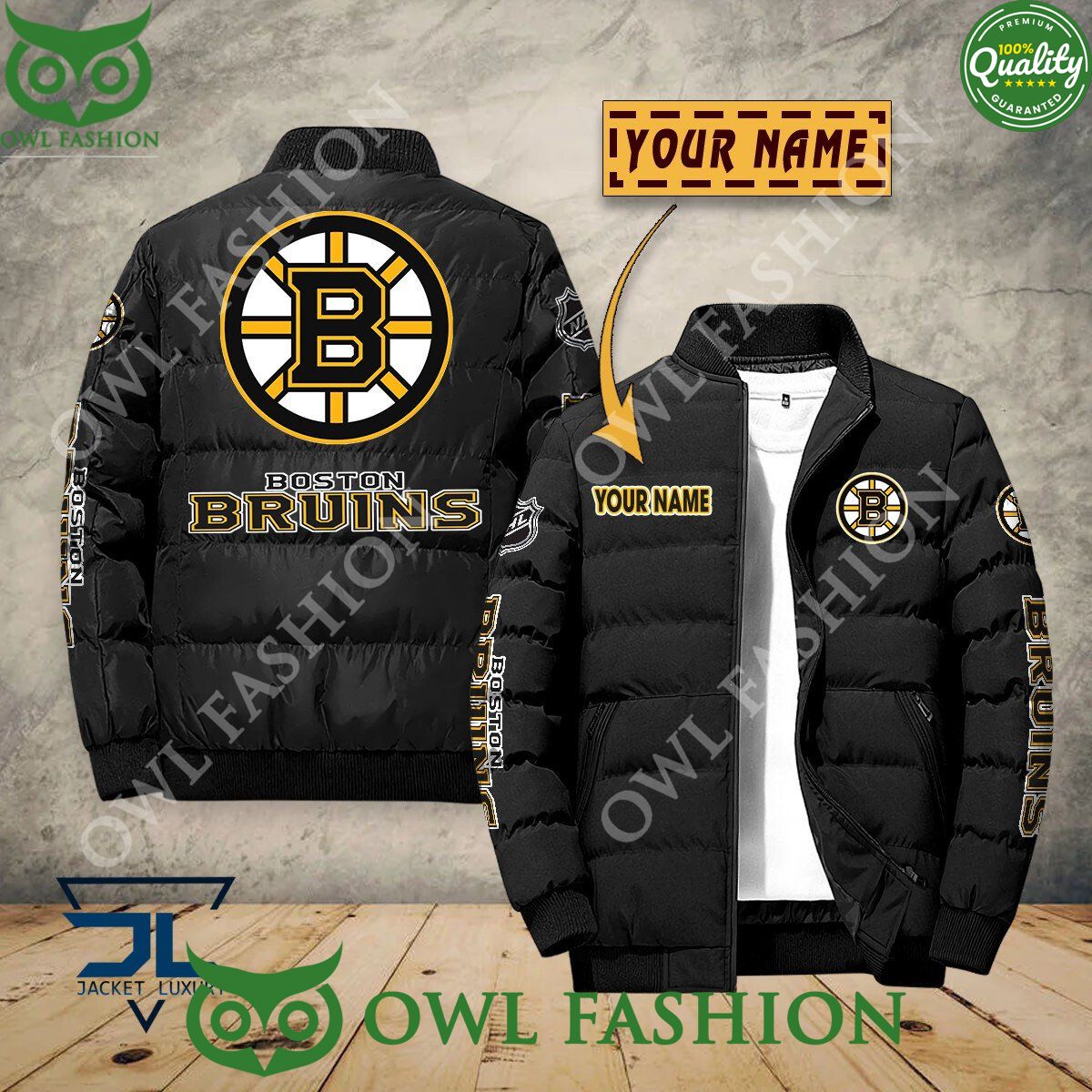 Boston Bruins Custom Name NHL Ice Hockey Puffer - Adult & Kids T-Shirts, Sweatshirts & Hoodies apparel design preview 1