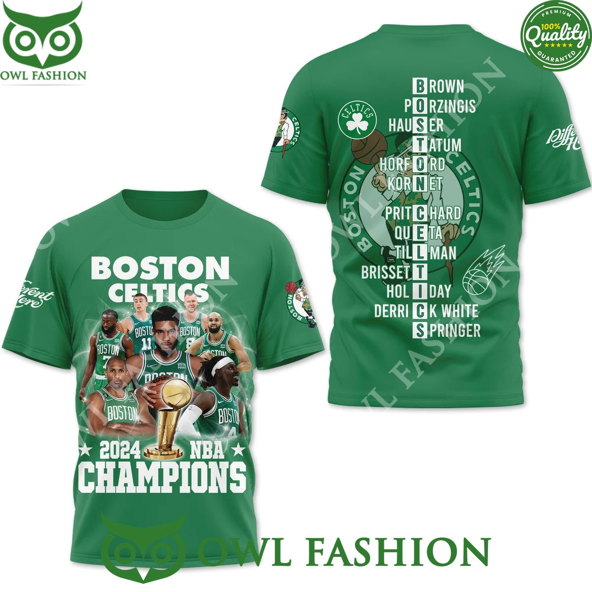 Boston Celtics 2024 NBA Champions Logo Green 3D - Adult & Kids T-Shirts, Sweatshirts & Hoodies apparel design preview 1