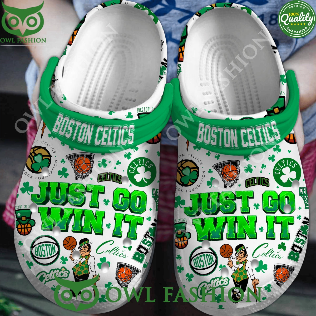 Boston Celtics Just Go Win It Basketball White Clogs - Adult & Kids T-Shirts, Sweatshirts & Hoodies apparel design preview 1