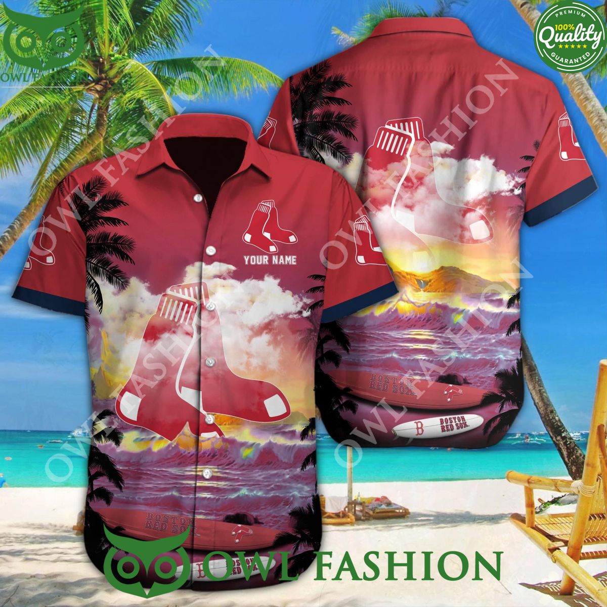 Boston Red Sox MLB Custom Name Trendy Aloha Sea - Adult & Kids T-Shirts, Sweatshirts & Hoodies apparel design preview 1