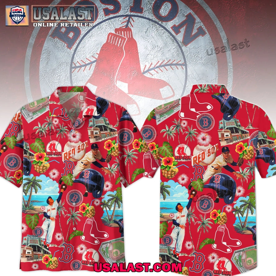 Boston Red Sox Tropical Short Sleeve Button - Adult & Kids T-Shirts, Sweatshirts & Hoodies apparel design preview 1