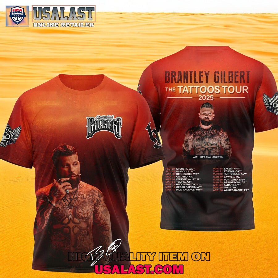 Brantley Gilbert The Tattoos Tour 2025 3D - Adult & Kids T-Shirts, Sweatshirts & Hoodies apparel design preview 1