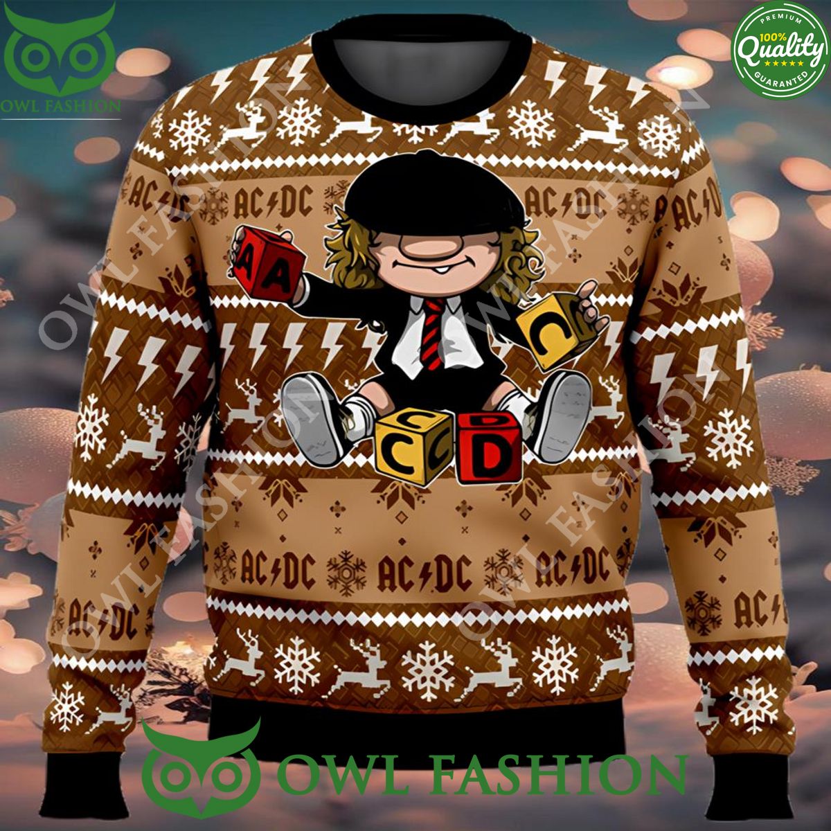 Brian Johnson ACDC Ugly Christmas Sweater Jumper - Adult & Kids T-Shirts, Sweatshirts & Hoodies apparel design preview 1
