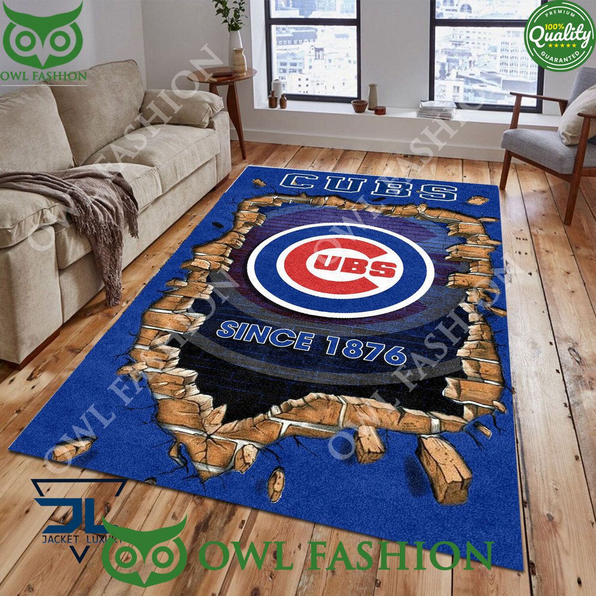 Broken Wall Chicago Cubs MLB Baseball Team Rug Carpet - Adult & Kids T-Shirts, Sweatshirts & Hoodies apparel design preview 1