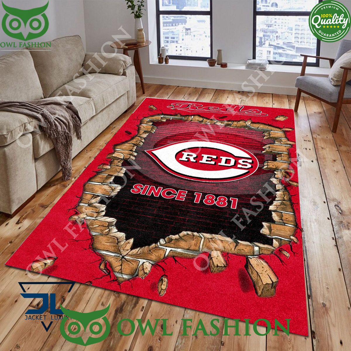 Broken Wall Cincinnati Reds MLB Baseball Team Rug - Adult & Kids T-Shirts, Sweatshirts & Hoodies apparel design preview 1