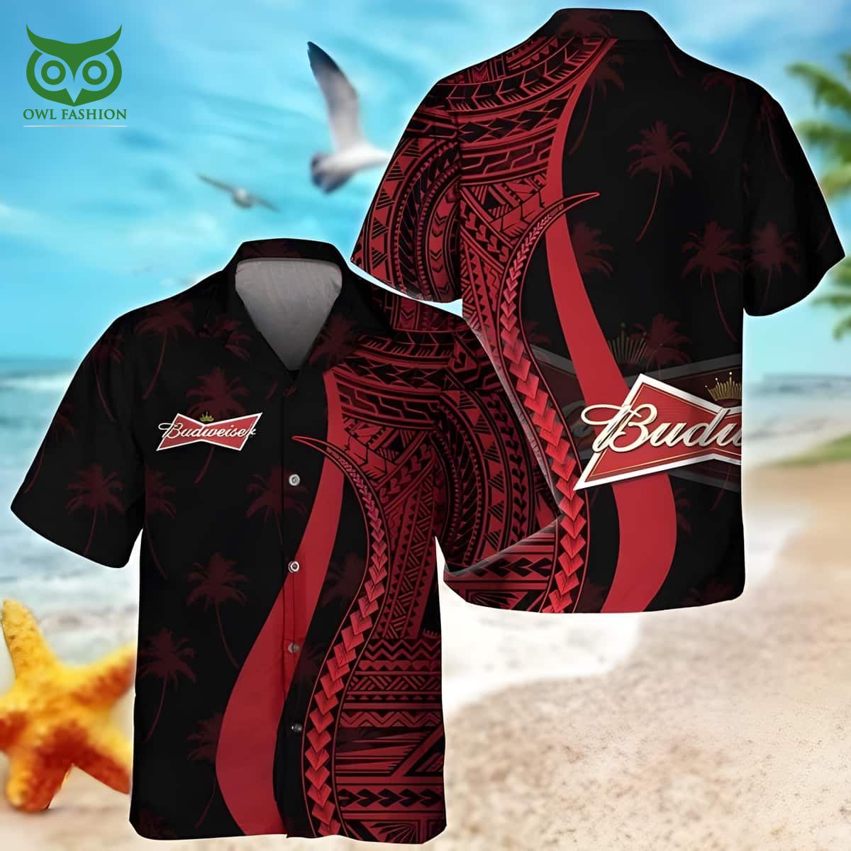 Budweiser Beer Red Polynesian Tropical Coconut Tree - Adult & Kids T-Shirts, Sweatshirts & Hoodies apparel design preview 1