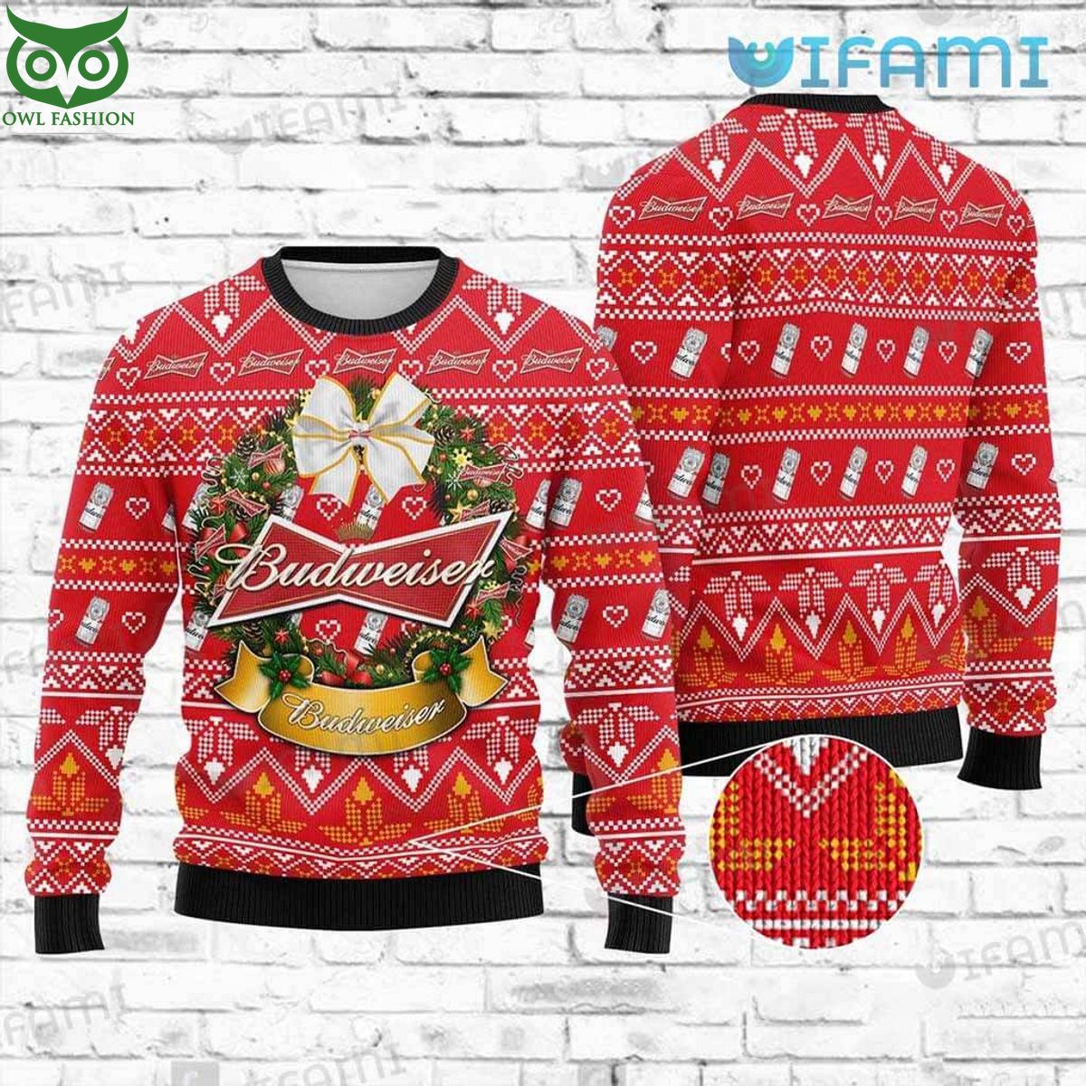 Budweiser Ugly Christmas Sweater Wreath Gift For Beer - Adult & Kids T-Shirts, Sweatshirts & Hoodies apparel design preview 1