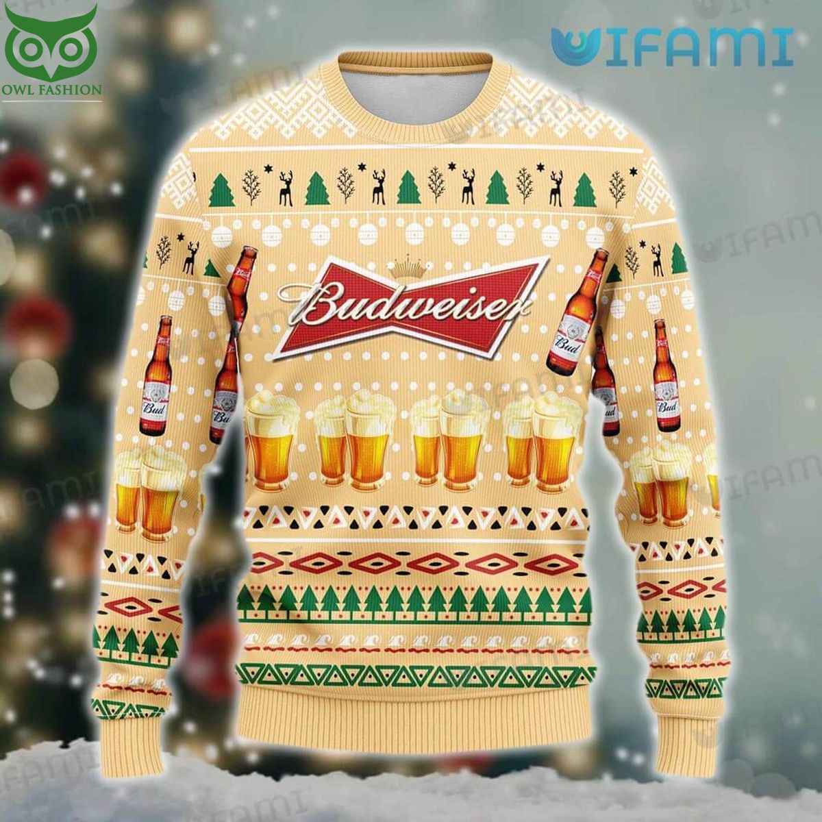 Budweiser Ugly Sweater Beer Glass Bottle Pattern Gift - Adult & Kids T-Shirts, Sweatshirts & Hoodies apparel design preview 1