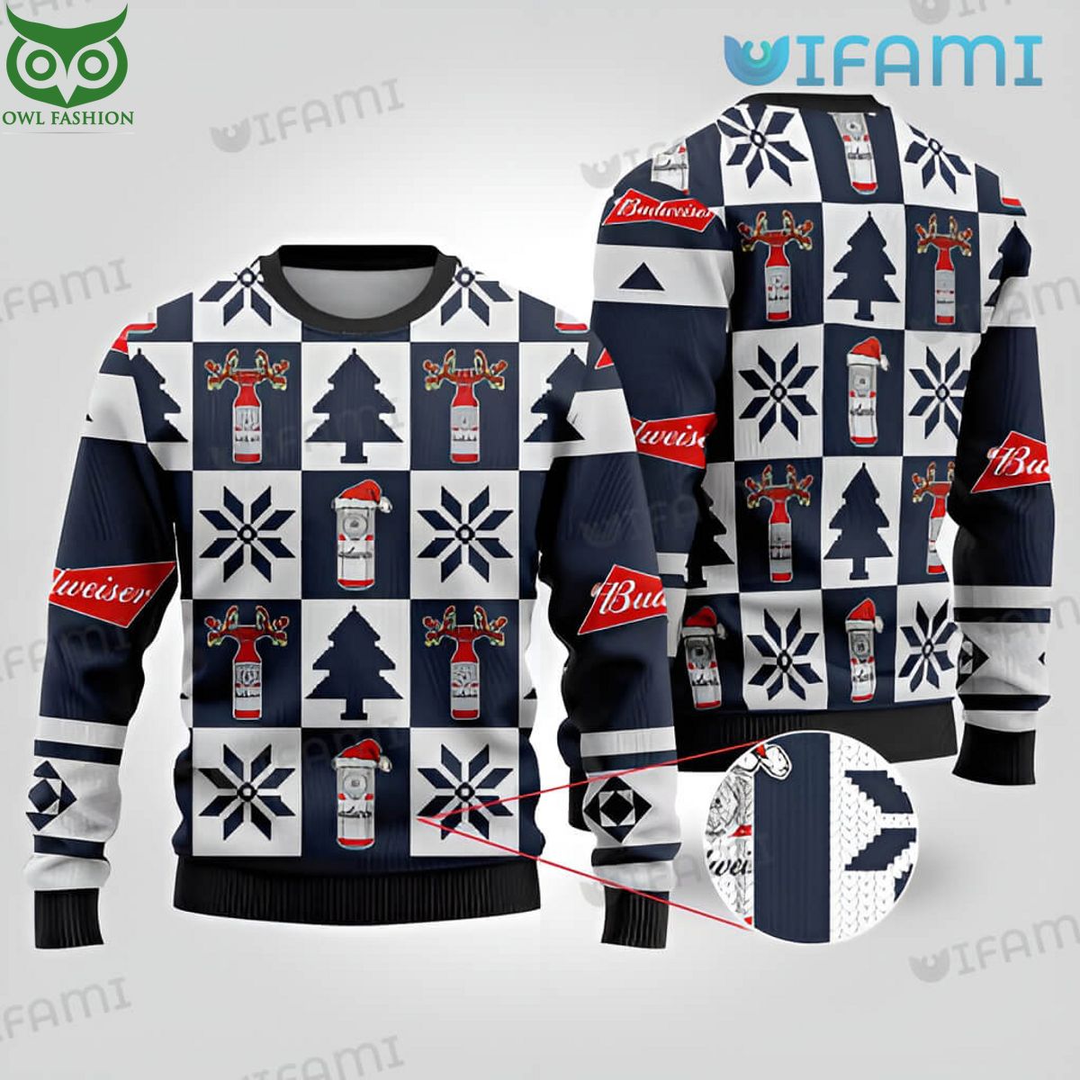 Budweiser Ugly Sweater Check Pattern Christmas Gift - Adult & Kids T-Shirts, Sweatshirts & Hoodies apparel design preview 1