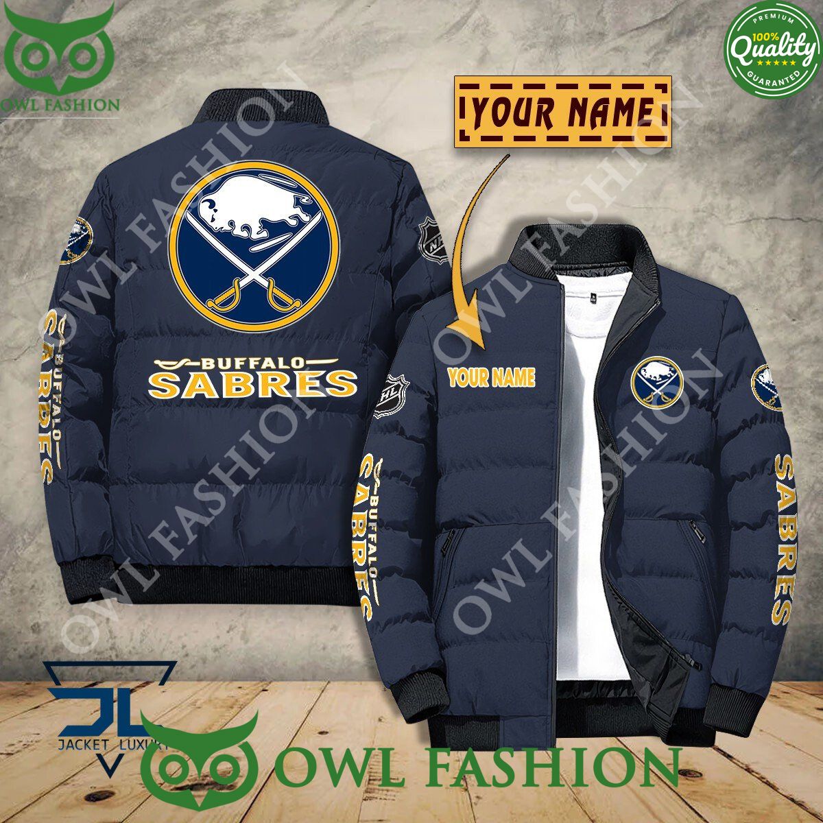 Buffalo Sabres Custom Name NHL Ice Hockey Puffer - Adult & Kids T-Shirts, Sweatshirts & Hoodies apparel design preview 1