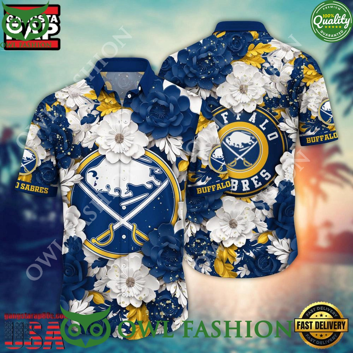Buffalo Sabres NHL Blue Color Flower Hawaiian - Adult & Kids T-Shirts, Sweatshirts & Hoodies apparel design preview 1