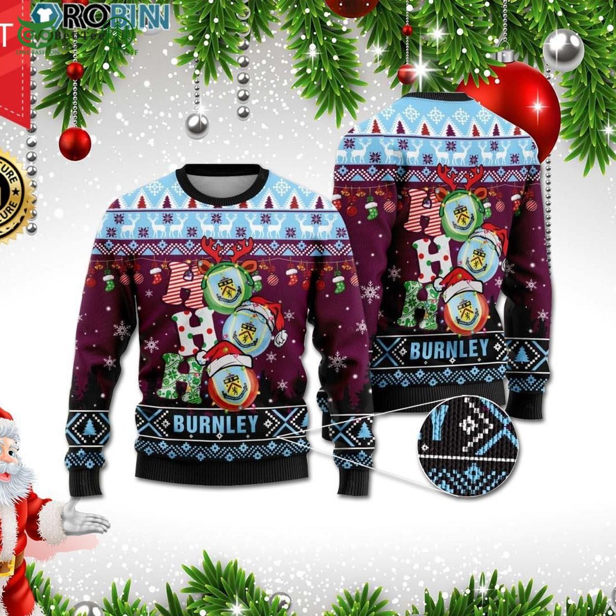 Burnley FC Ho Christmas Ugly Sweater - Adult & Kids T-Shirts, Sweatshirts & Hoodies apparel design preview 1