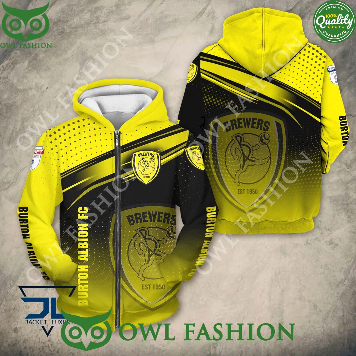 Burton Albion F.C Logo New Design 2024 Yellow 3D - Adult & Kids T-Shirts, Sweatshirts & Hoodies apparel design preview 1