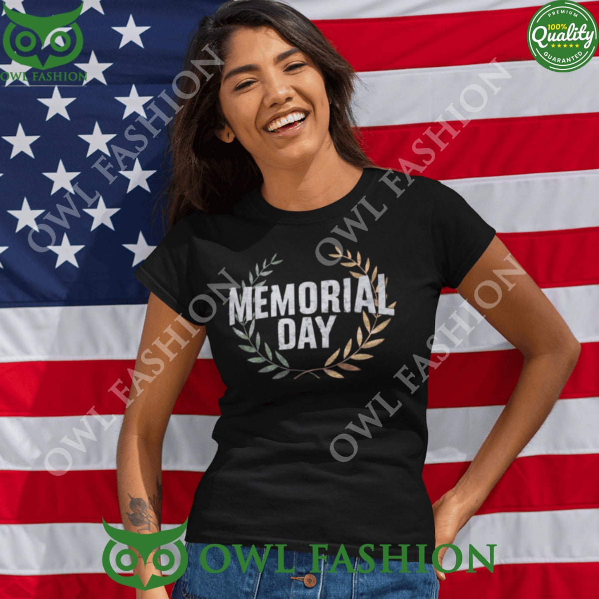 USA Memorial Day Laurel Wreath Symbol Black - Adult & Kids T-Shirts, Sweatshirts & Hoodies apparel design preview 1