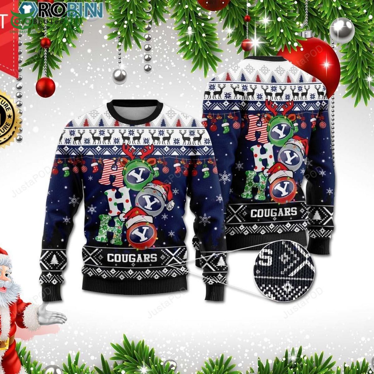 BYU Cougars Ho Christmas Ugly Sweater - Adult & Kids T-Shirts, Sweatshirts & Hoodies apparel design preview 1