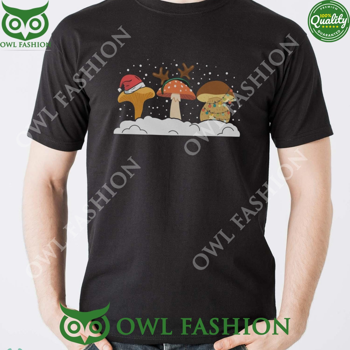 Mushroom Under Snow Celebrating Christmas Black Ugly - Adult & Kids T-Shirts, Sweatshirts & Hoodies apparel design preview 1