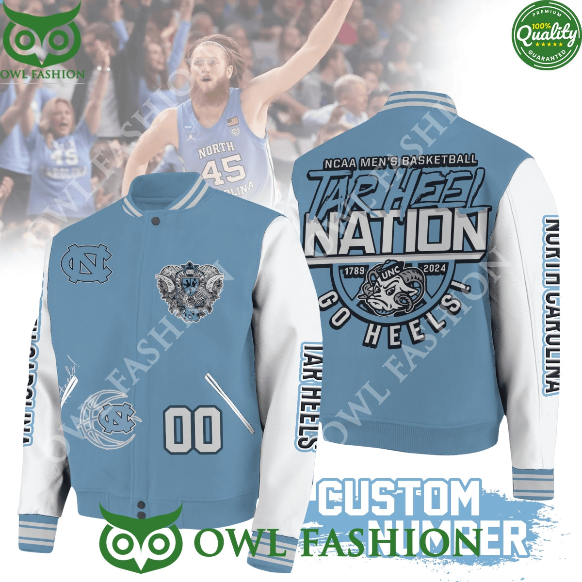 Custom Number NCAA Men's Basketball Tar Heel Nation - Adult & Kids T-Shirts, Sweatshirts & Hoodies apparel design preview 1