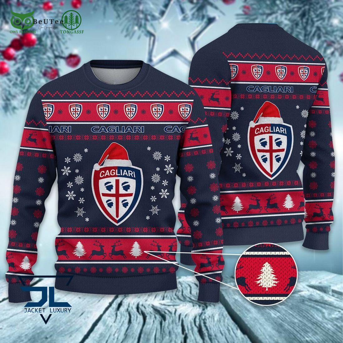 Cagliari Calcio Football Lega Serie A Ugly Sweater - Adult & Kids T-Shirts, Sweatshirts & Hoodies apparel design preview 1