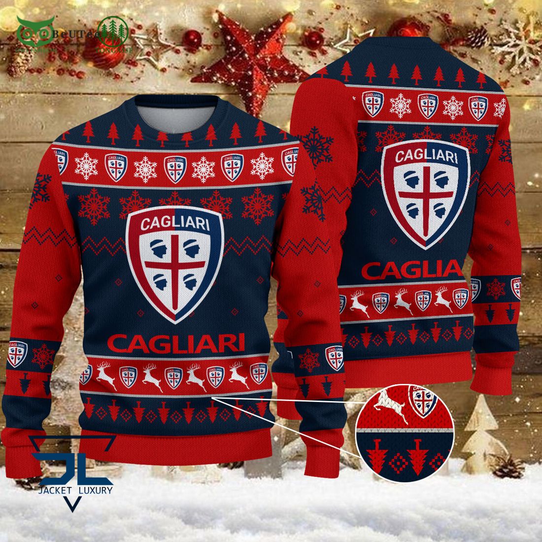 Cagliari Calcio Lega Serie A Champion Ugly Sweater - Adult & Kids T-Shirts, Sweatshirts & Hoodies apparel design preview 1
