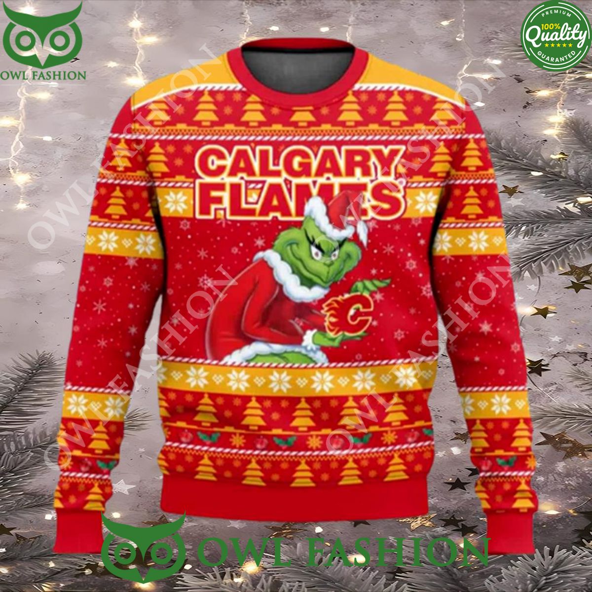 Calgary Flames Hockey Grinch Ugly Christmas Sweater - Adult & Kids T-Shirts, Sweatshirts & Hoodies apparel design preview 1