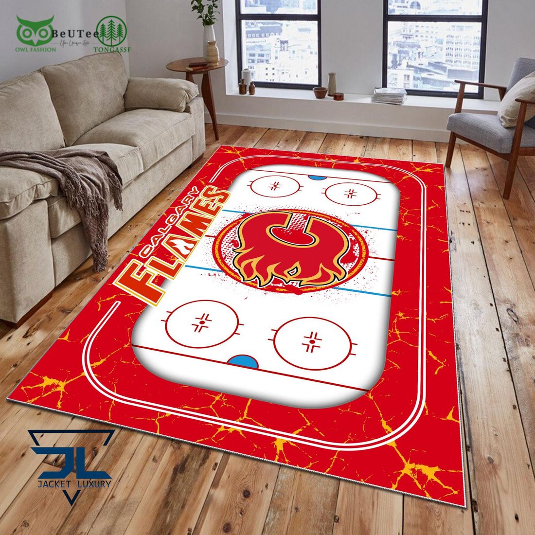Calgary Flames NHL Hockey Team Carpet Rug - Adult & Kids T-Shirts, Sweatshirts & Hoodies apparel design preview 1