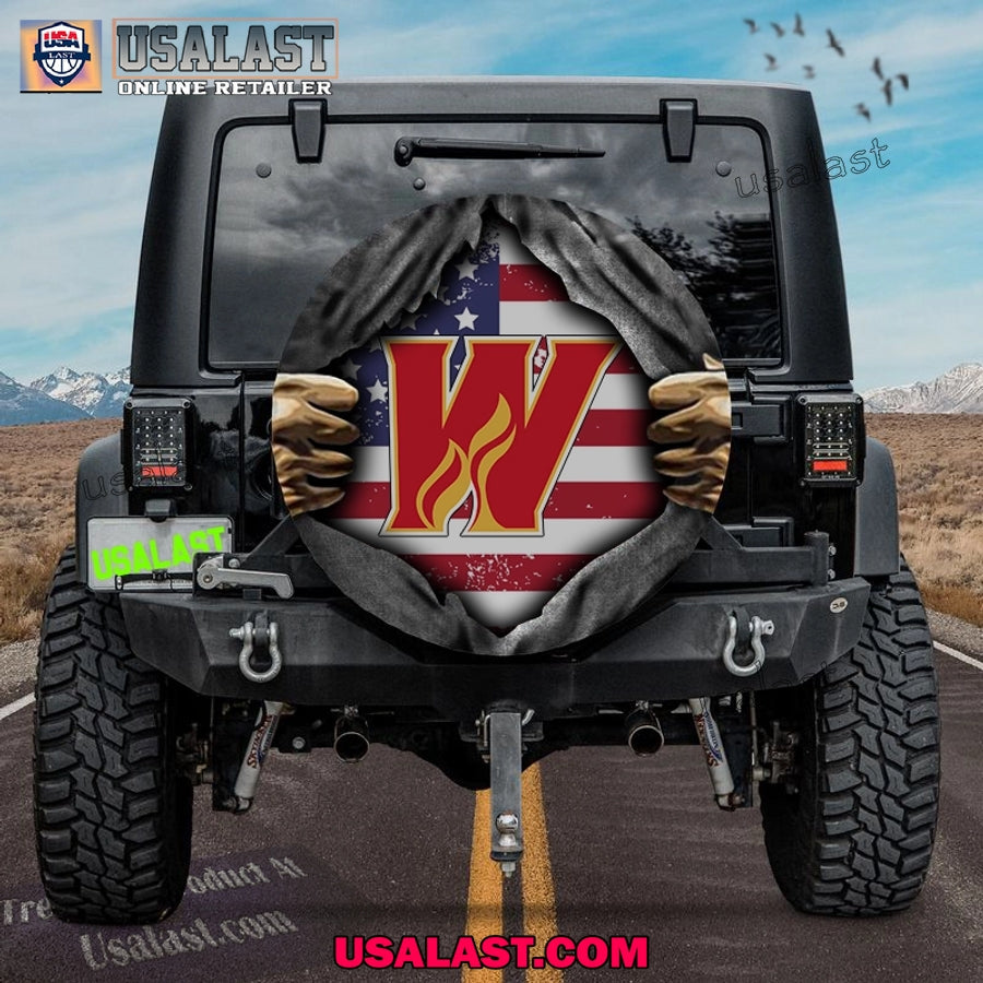 Calgary Wranglers AHL American Flag Spare Tire Cover - Adult & Kids T-Shirts, Sweatshirts & Hoodies apparel design preview 1