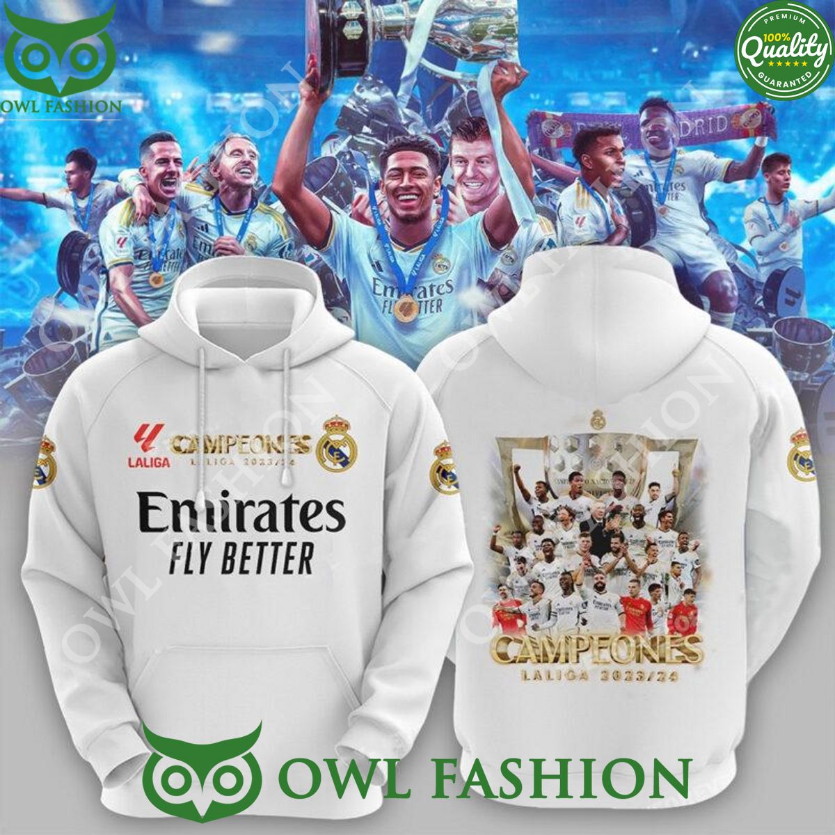 Campeones Laliga 2023 2024 Real Marid Emirates Fly - Adult & Kids T-Shirts, Sweatshirts & Hoodies apparel design preview 1