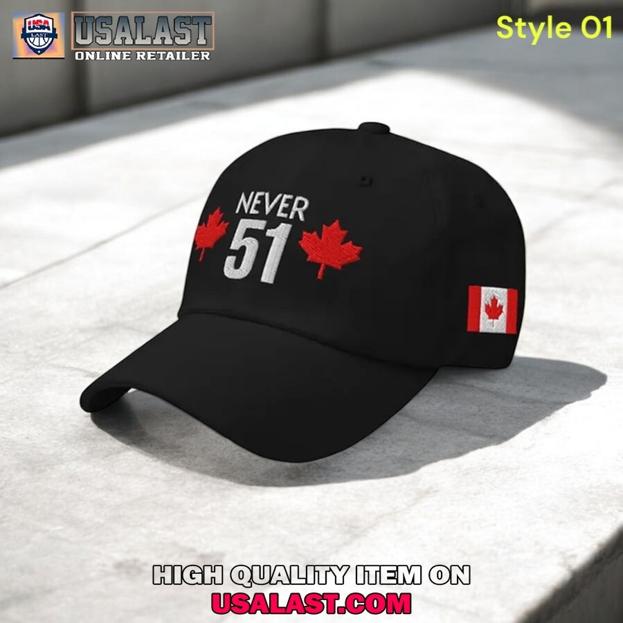 Canada Never 51 Print Baseball Cap - Adult & Kids T-Shirts, Sweatshirts & Hoodies apparel design preview 1