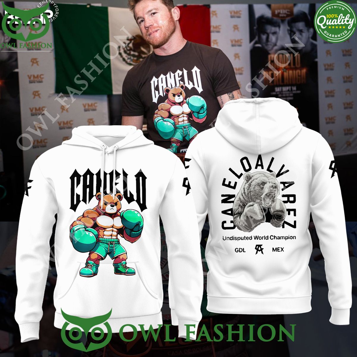 Canelo Alvarez boxing bear Undisputed world champion - Adult & Kids T-Shirts, Sweatshirts & Hoodies apparel design preview 1
