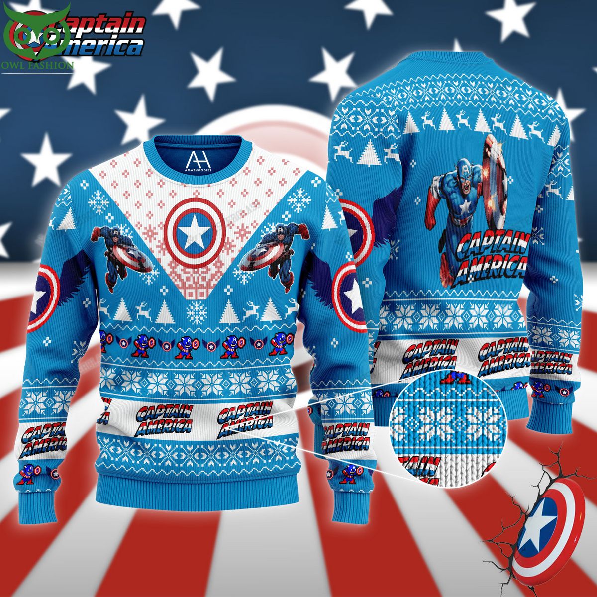 Captain American 2023 Comic Merry Christmas Ugly - Adult & Kids T-Shirts, Sweatshirts & Hoodies apparel design preview 1