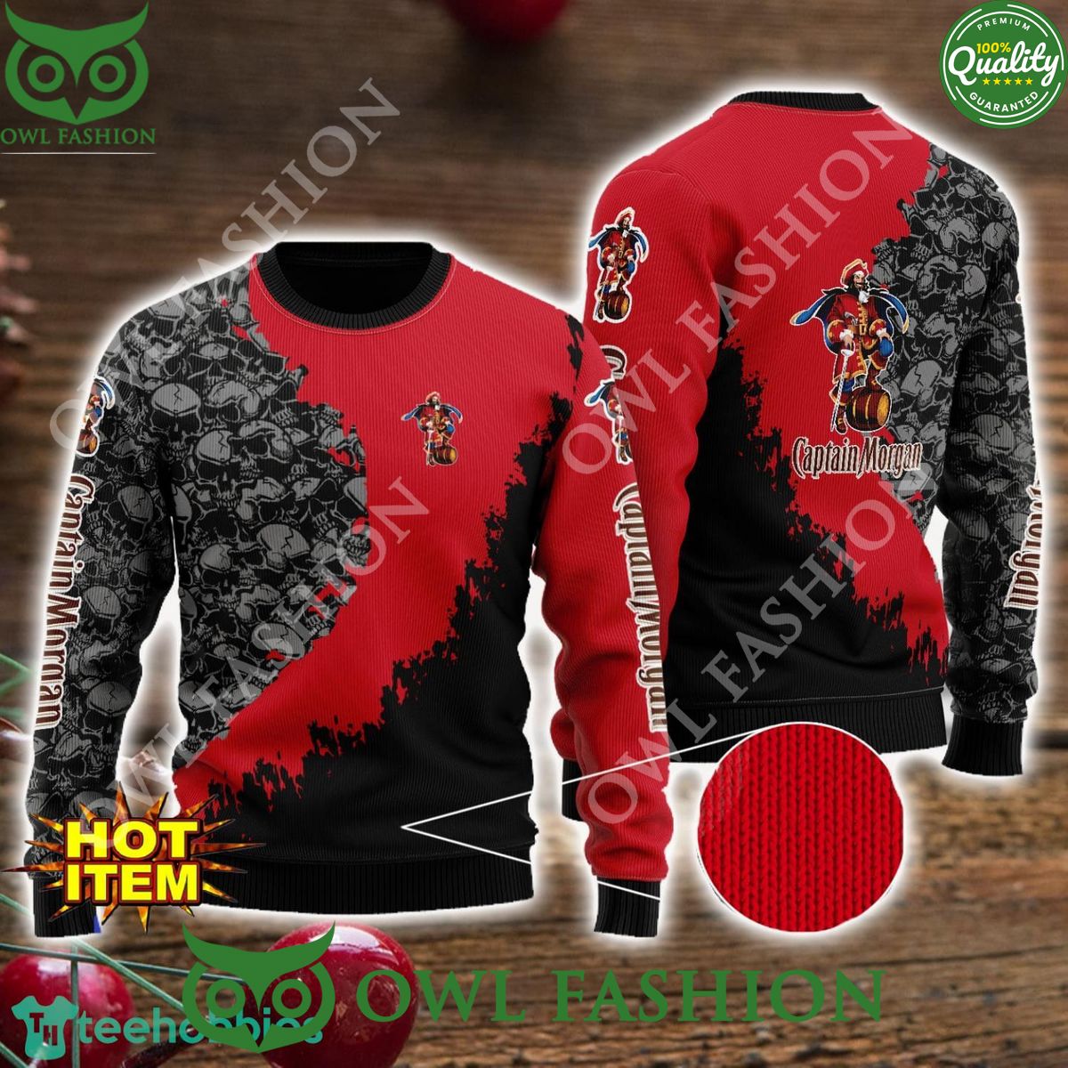 Captain Morgan Skull Halloween All Over Print 3D Ugly - Adult & Kids T-Shirts, Sweatshirts & Hoodies apparel design preview 1
