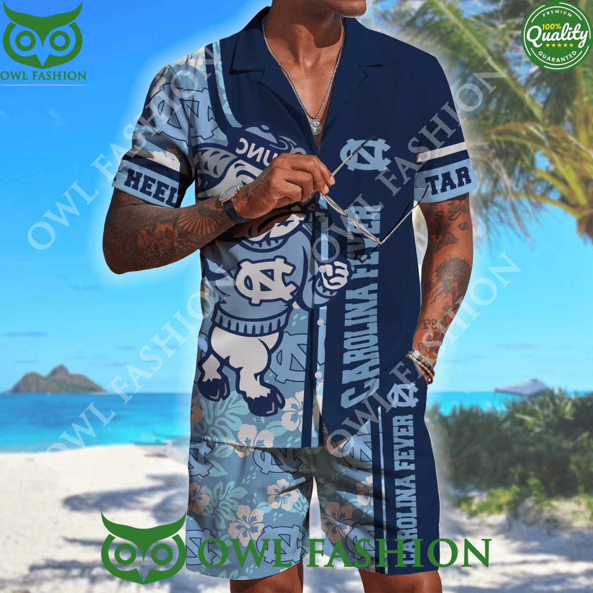 Carolina Fever UNC Logo and Mascot Hawaiian Short - Adult & Kids T-Shirts, Sweatshirts & Hoodies apparel design preview 1