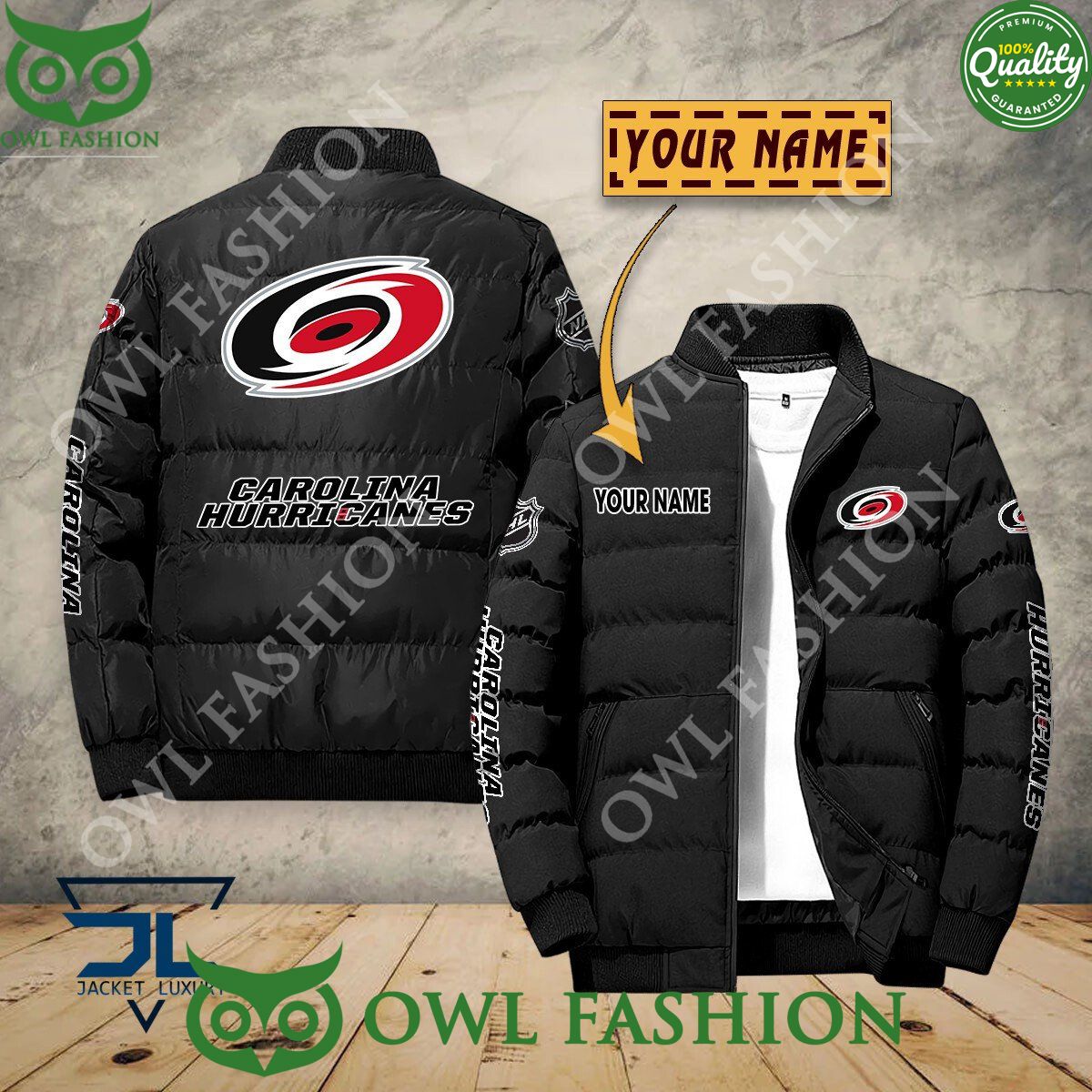 Carolina Hurricanes Custom Name NHL Ice Hockey Puffer - Adult & Kids T-Shirts, Sweatshirts & Hoodies apparel design preview 1
