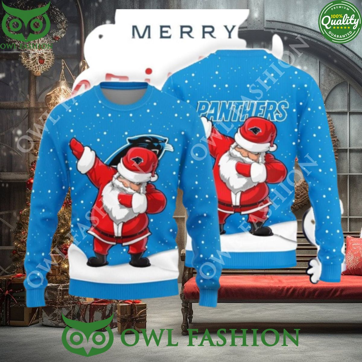 Carolina Panthers Dab Santa New Style Sweater Jumper - Adult & Kids T-Shirts, Sweatshirts & Hoodies apparel design preview 1