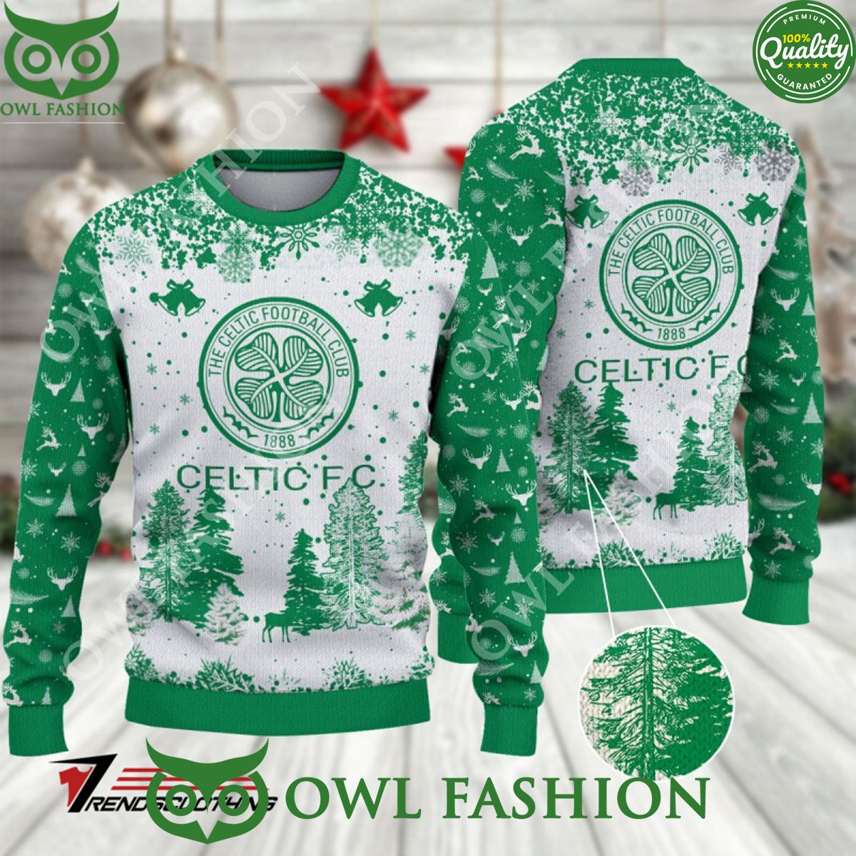 Celtic F.C. SPFL Scottish Snow Fall Pine Ugly sweater - Adult & Kids T-Shirts, Sweatshirts & Hoodies apparel design preview 1