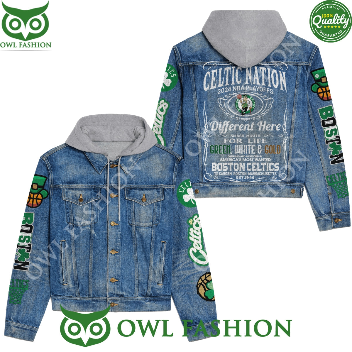 Celtic Nation 2024 NBA Playoffs Different Here Denim - Adult & Kids T-Shirts, Sweatshirts & Hoodies apparel design preview 1