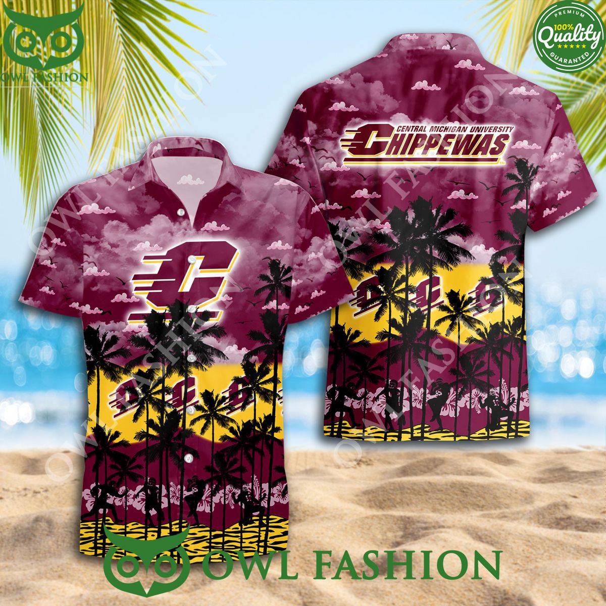 Central Michigan Chippewas NCAA Hawaiian Summer - Adult & Kids T-Shirts, Sweatshirts & Hoodies apparel design preview 1