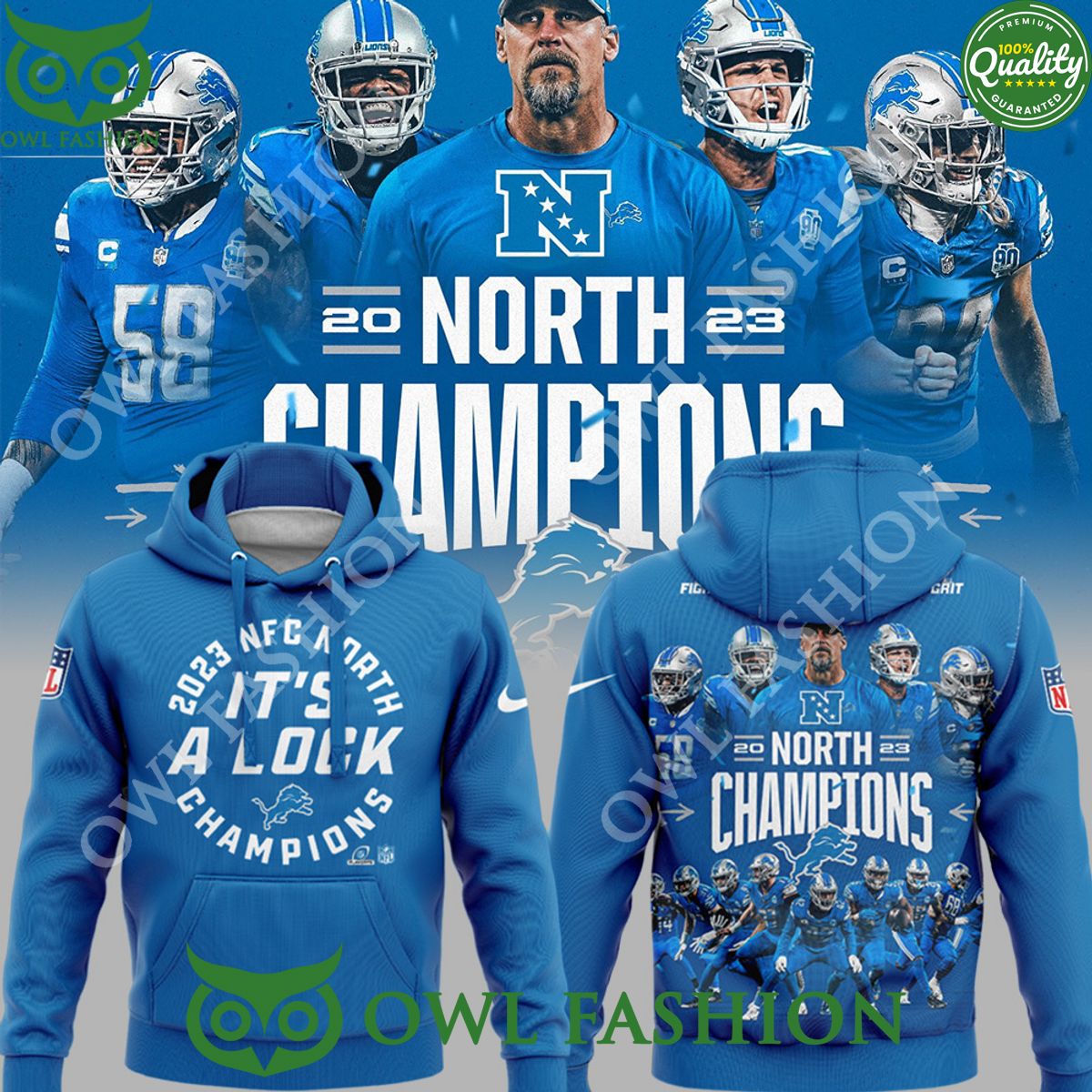 Champions 2023 NFC North Its a lock Detroit Lions and - Adult & Kids T-Shirts, Sweatshirts & Hoodies apparel design preview 1