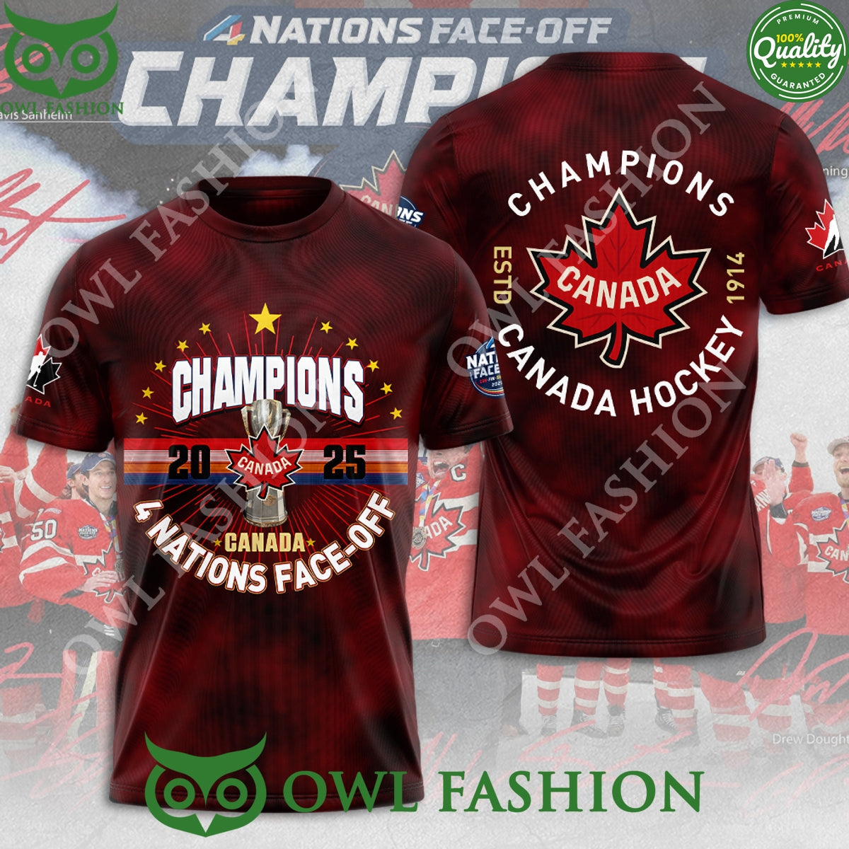 Champions Canada 2025 4 Nations Face Off 3D - Adult & Kids T-Shirts, Sweatshirts & Hoodies apparel design preview 1