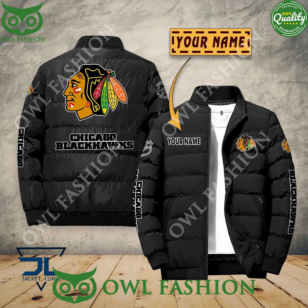 Chicago Blackhawks Custom Name NHL Ice Hockey Puffer - Adult & Kids T-Shirts, Sweatshirts & Hoodies apparel design preview 1