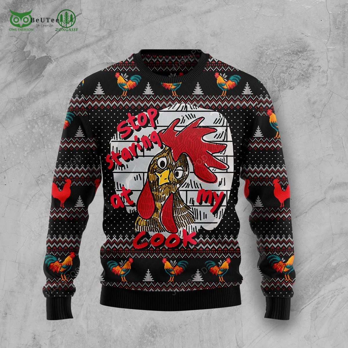 Chicken Stop Staring At My Cook Christmas Ugly - Adult & Kids T-Shirts, Sweatshirts & Hoodies apparel design preview 1