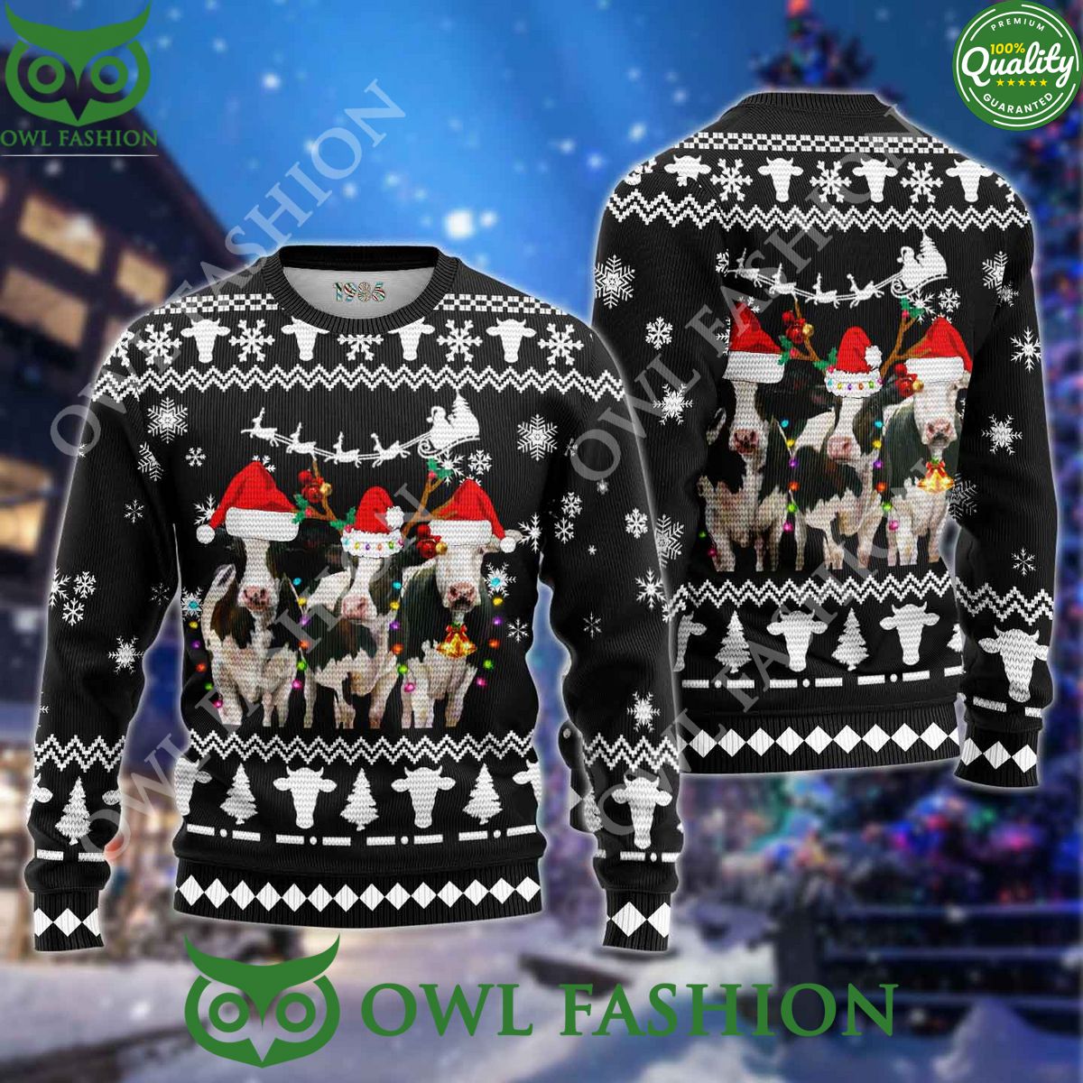 Christmas Cows Cute Premium Ugly Sweater - Adult & Kids T-Shirts, Sweatshirts & Hoodies apparel design preview 1