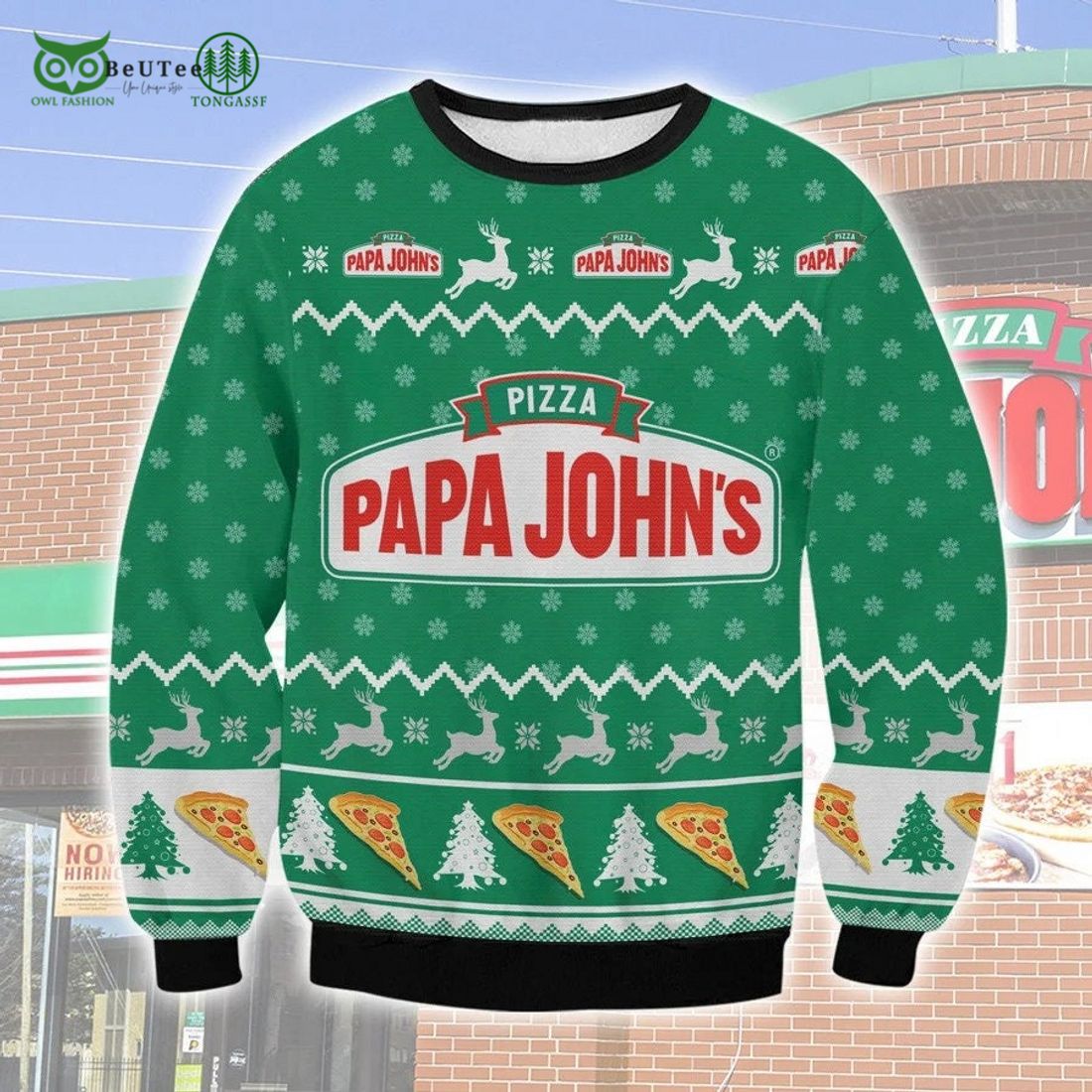 Christmas Pizza Papa John Ugly Sweater - Adult & Kids T-Shirts, Sweatshirts & Hoodies apparel design preview 1