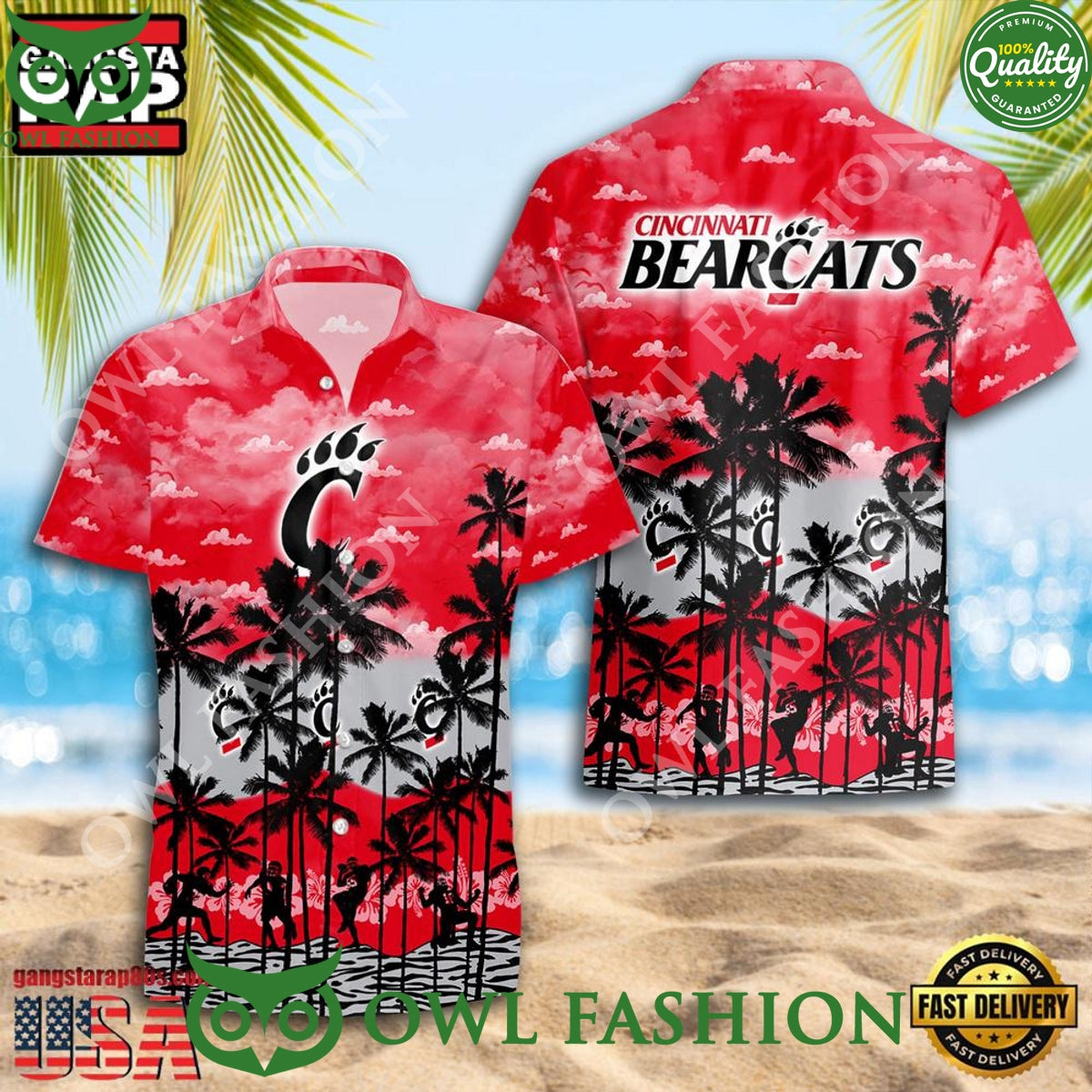 Cincinnati Bearcats NCAA Coconut Tree Red Aloha - Adult & Kids T-Shirts, Sweatshirts & Hoodies apparel design preview 1