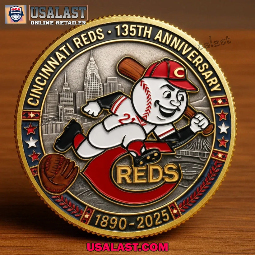 Cincinnati Reds 135th Anniversary Commemorative Coin - Adult & Kids T-Shirts, Sweatshirts & Hoodies apparel design preview 1