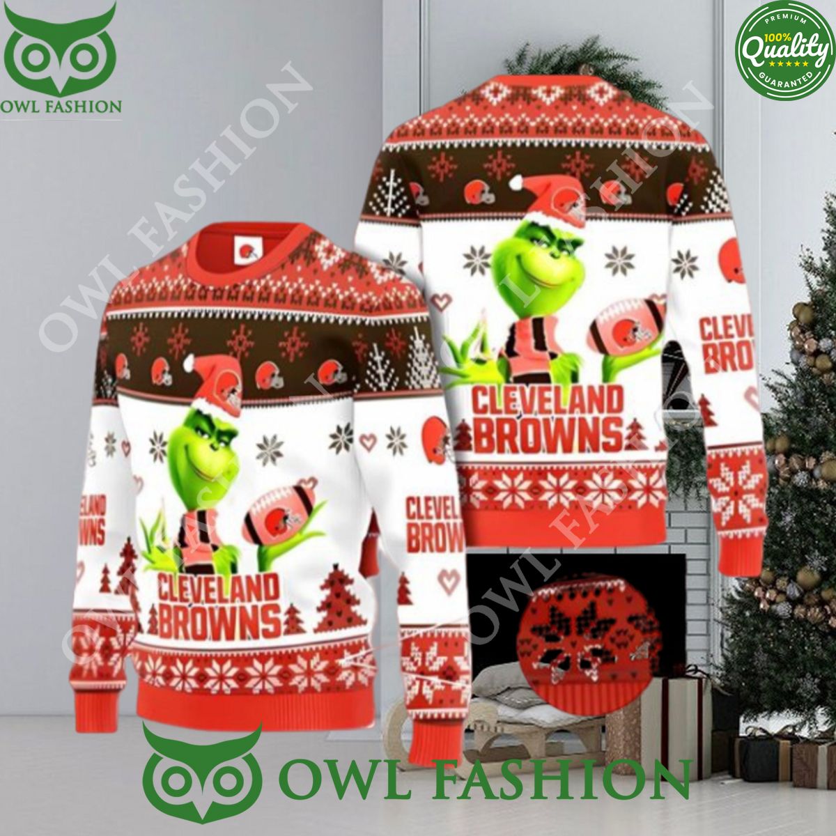 Cleveland Browns Grinch Ugly Christmas Sweater Xmas - Adult & Kids T-Shirts, Sweatshirts & Hoodies apparel design preview 1